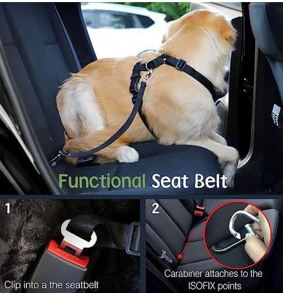 Dog Seat Belt, Safety Vest Dog Car Harness with Adjustable Buckle Dog Seat Belt for Vehicle Nylon Pet Safety Seat Belts Heavy Duty(M, Black) - Pet Explorer