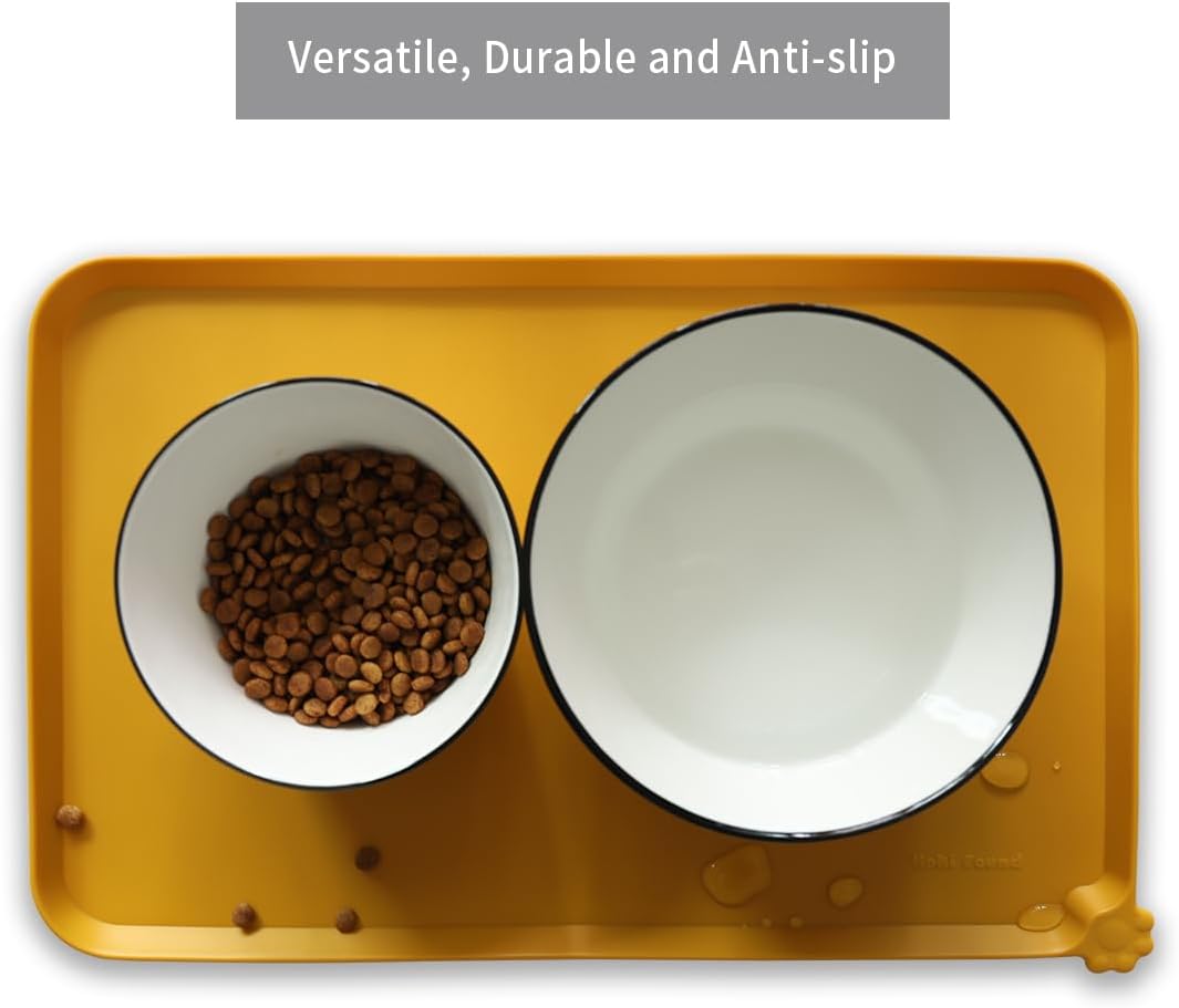 Hoki Found Silicone Pet Food Mats Tray - Dog Pet Cat Feeding Mat - Waterproof Dog Cat Food Mats -Pet Water Mats for Carpet -Honey - Pet Explorer