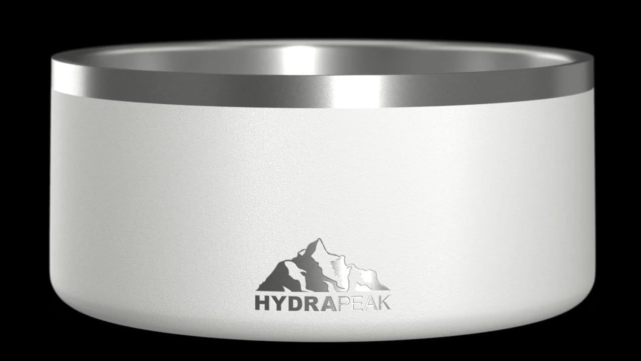 Hydrapeak Dog Bowl; Non Slip Stainless Steel; Water and Food Dish; Large Sized and Small Dogs; 32oz 64oz; Multiple Sizes | 8 Cup | White - Pet Explorer
