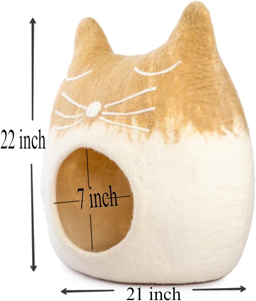 Luxurious Eco-Friendly Merino Wool Cat Cave Bed Sloth - Foldable Hideaway Pod for Indoor Cats - Premium Felt Kitten Beds - Covered Cat House for Ultimate Cozy Comfort by Woolygon - Pet Explorer