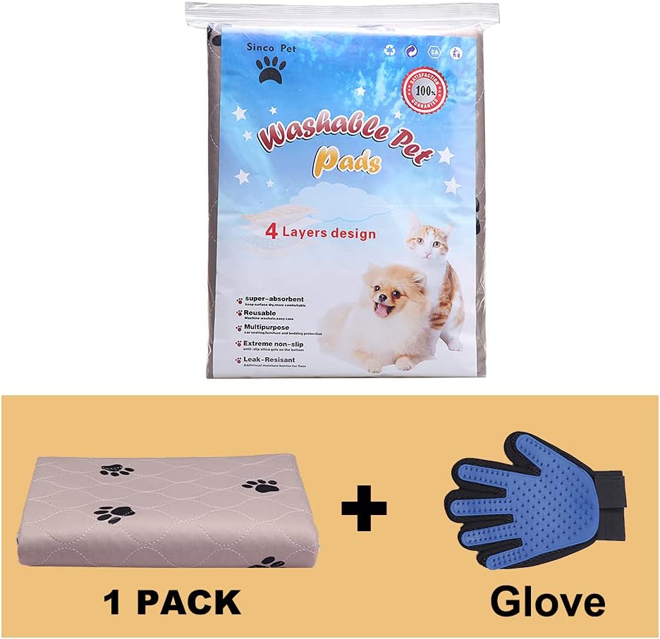 SincoPet Washable Dog Pee Pads with Puppy Grooming Gloves,Puppy Pads,Reusable Pet Training Pads,Large Dog Pee Pad,Waterproof Pet Pads for Dog Bed Mat,Super Absorbing Whelping Pads - Pet Explorer
