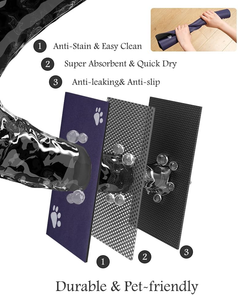 Pet Feeding Mat-Absorbent Dog Mat for Food and Water Bowl-No Stains Quick Dry Water Dispenser Mat-Dog Accessories Pet Supplies-Bowl for Messy Drinkers(Navy,12"x19" - Pet Explorer