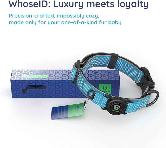WhoseID Premium AirTag Dog Collar - Waterproof Medium Air Tag Dogs Collar | Magnetic Buckle Heavy Duty Collar | Reflective Dog Collar with AirTag Holder