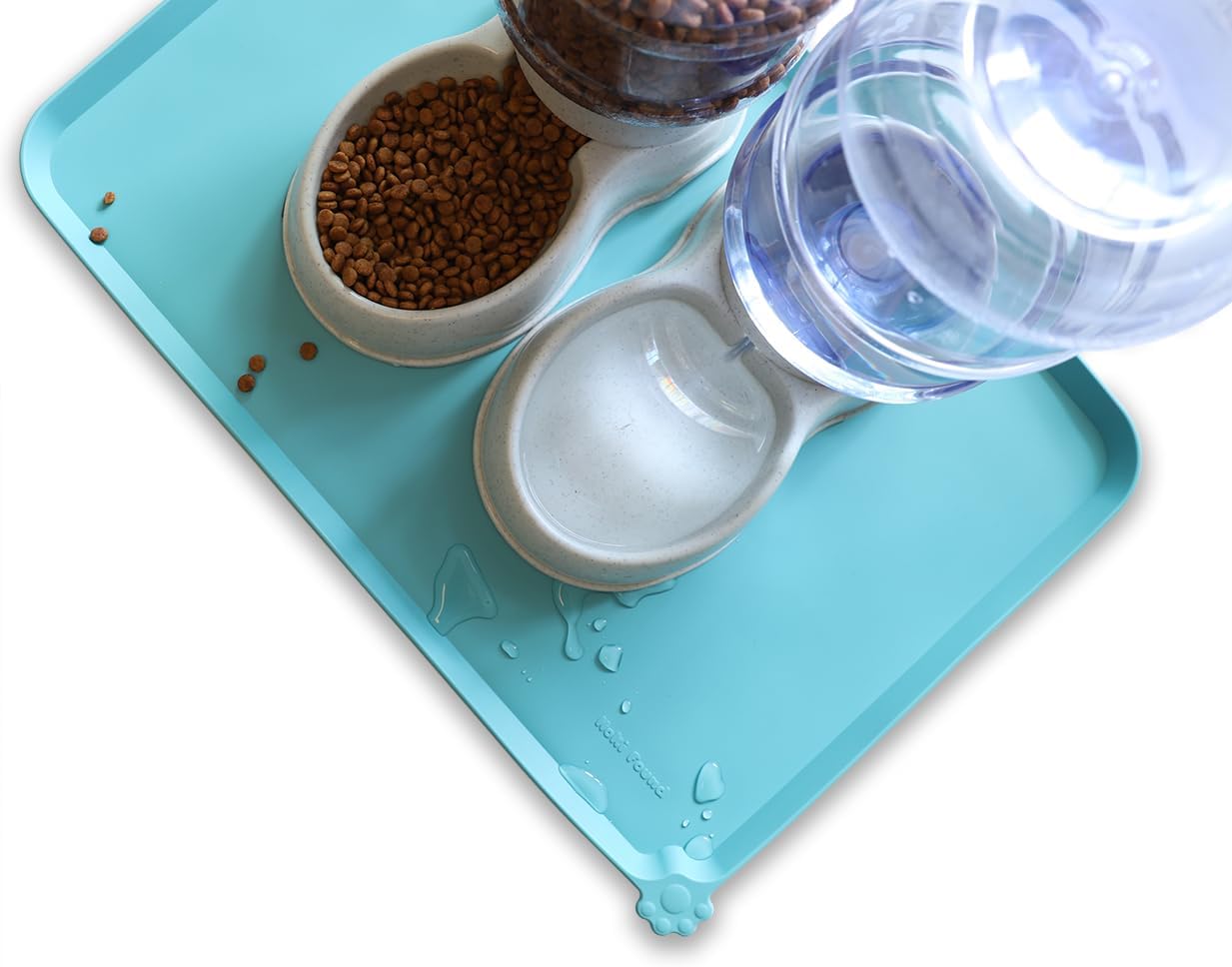 Hoki Found Large Silicone Pet Food Mats - Non Slip Bowl Placemats - Waterproof Dog Cat Food Mats For Floors - Glacier - Pet Explorer