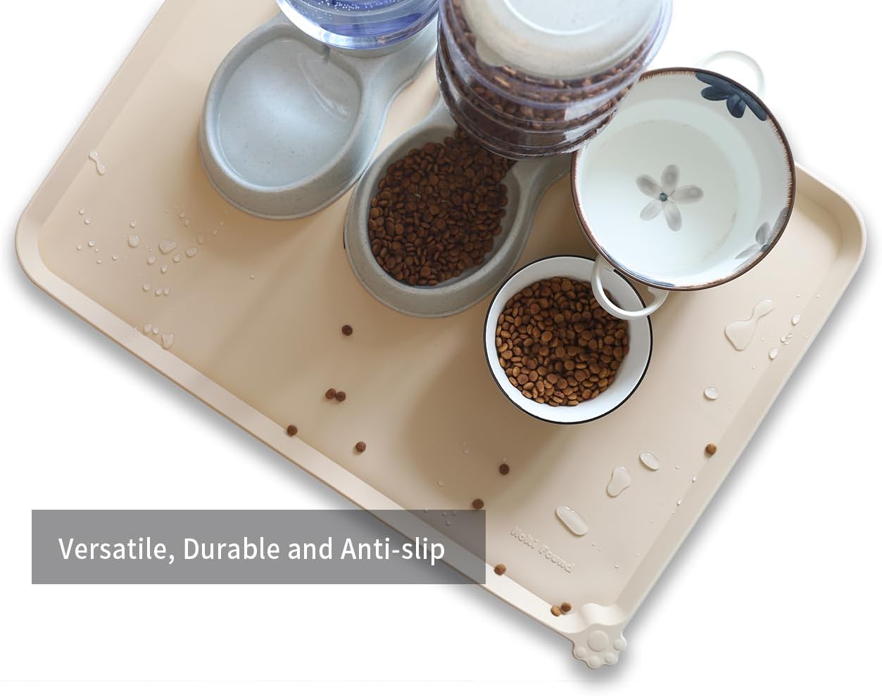 Hoki Found X-Large Non Slip Silicone Pet Food Mats - Tray for Dog Cat Bowl - Waterproof Dog Cat Food Mats for Carpet - Papayawhip - Pet Explorer