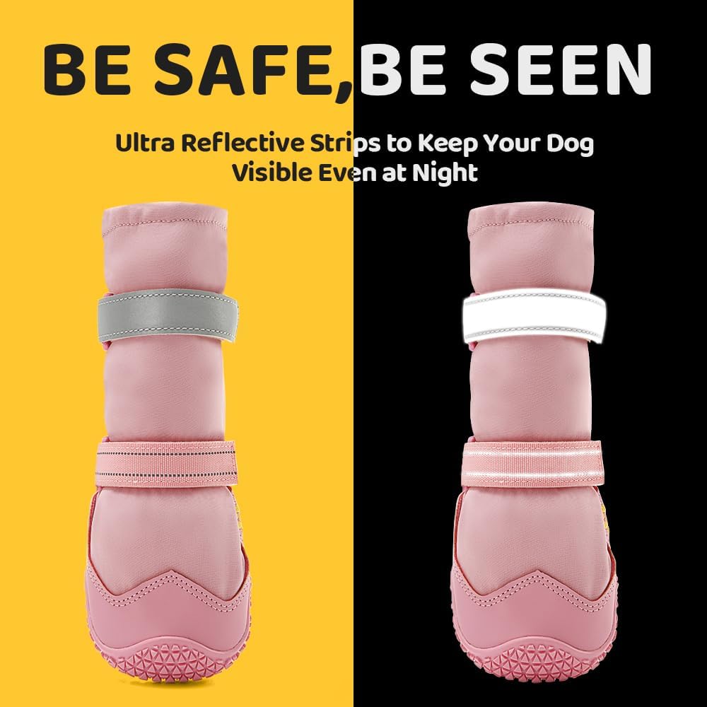 Hcpet Dog Shoes, Dog Boots & Paw Protectors for Winter Snowy Days, Rainy Weather, Outdoor Anti-Slip Sole Dog Booties for Hardwood Floor Pink-Leg 5