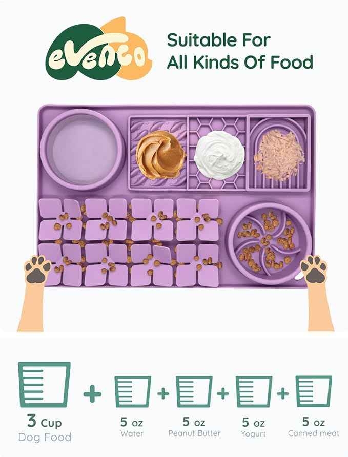 Slow Feeder Bowl, Silicone Lick Mat with Suction Cups for Dog Cat, Snuffle Mat for Pet Smell Training, Puzzle Toys for Bored Puppy, Interactive Sniff Mat for Slow Eating and Keep Busy, Purple