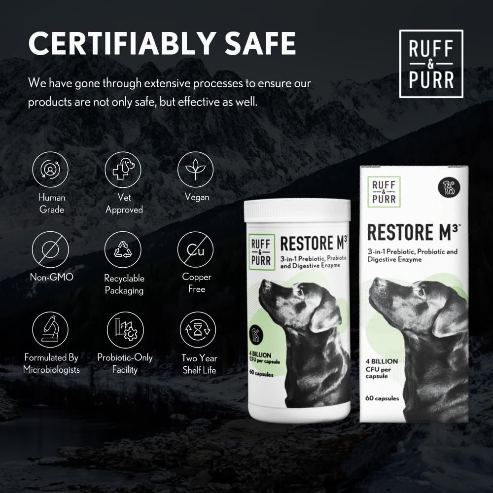 Ruff & Purr Probiotics for Dogs – 3-in-1 Probiotics, Prebiotics and Digestive Enzymes for Gut Health, Immune Support, Healthy Skin and Coat – Clinically Studied DE111 & PreforPro - Pet Explorer