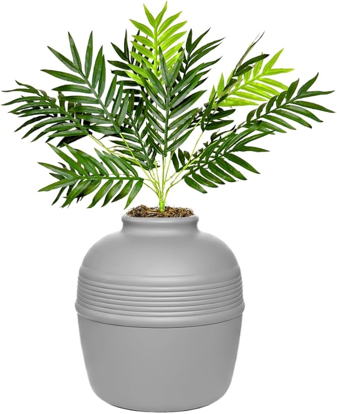 Good Pet Stuff Hidden Litter Box Planter, Decorative Cat Litter Enclosure with Carbon Filter, Artificial Plant, Easy Clean, Improved Design, Round Style, Base Kit, Pebble Gray