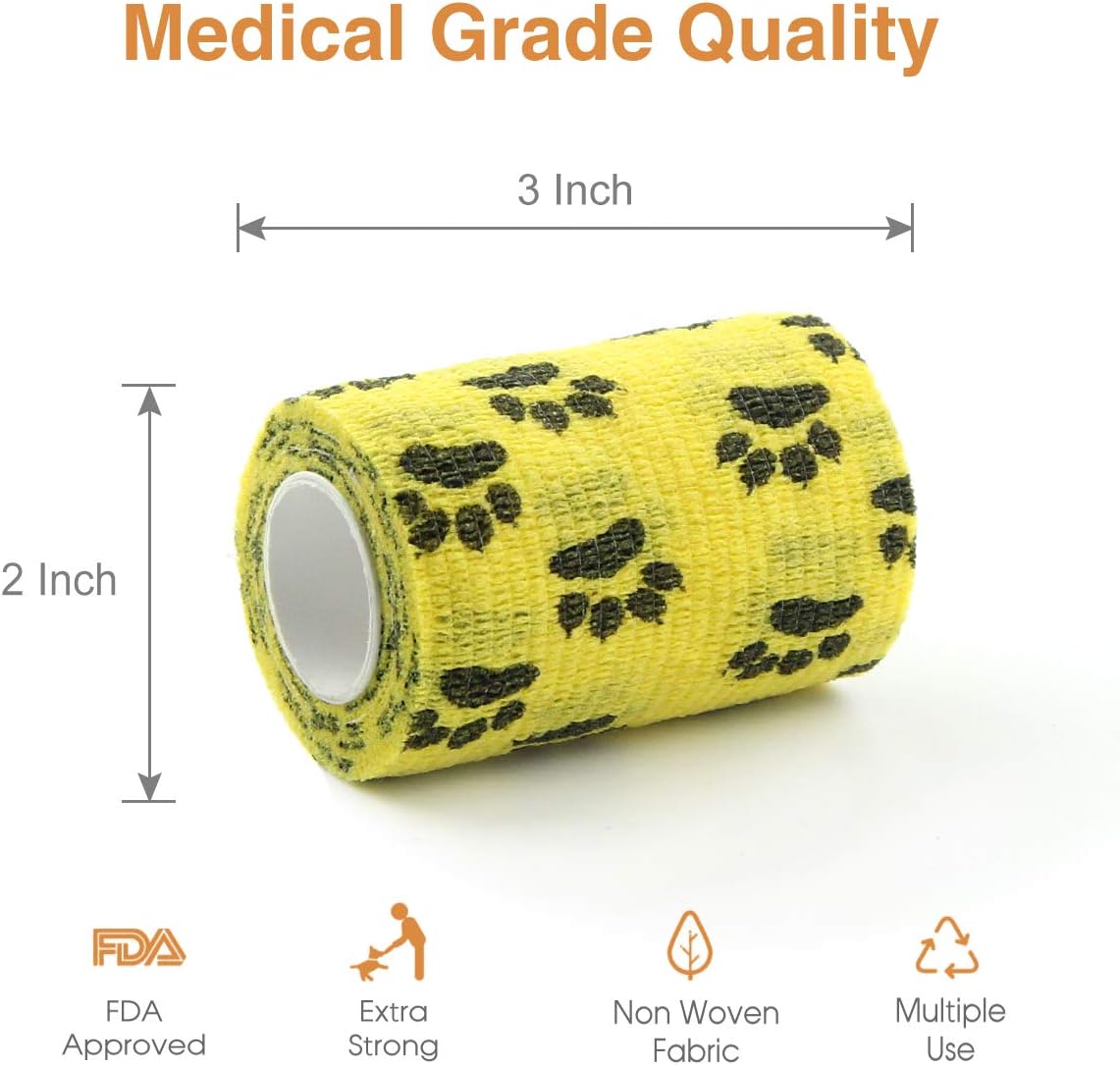 AUPCON Vet Wrap Cohesive Bandages Bulk Self Adhesive Bandage Wrap Self Adherent Wrap Non-Woven for Dogs Pet Animals & Ankle Sprains & Swelling 2 Inch x 5 Yards (3 Inch Claw) - Pet Explorer