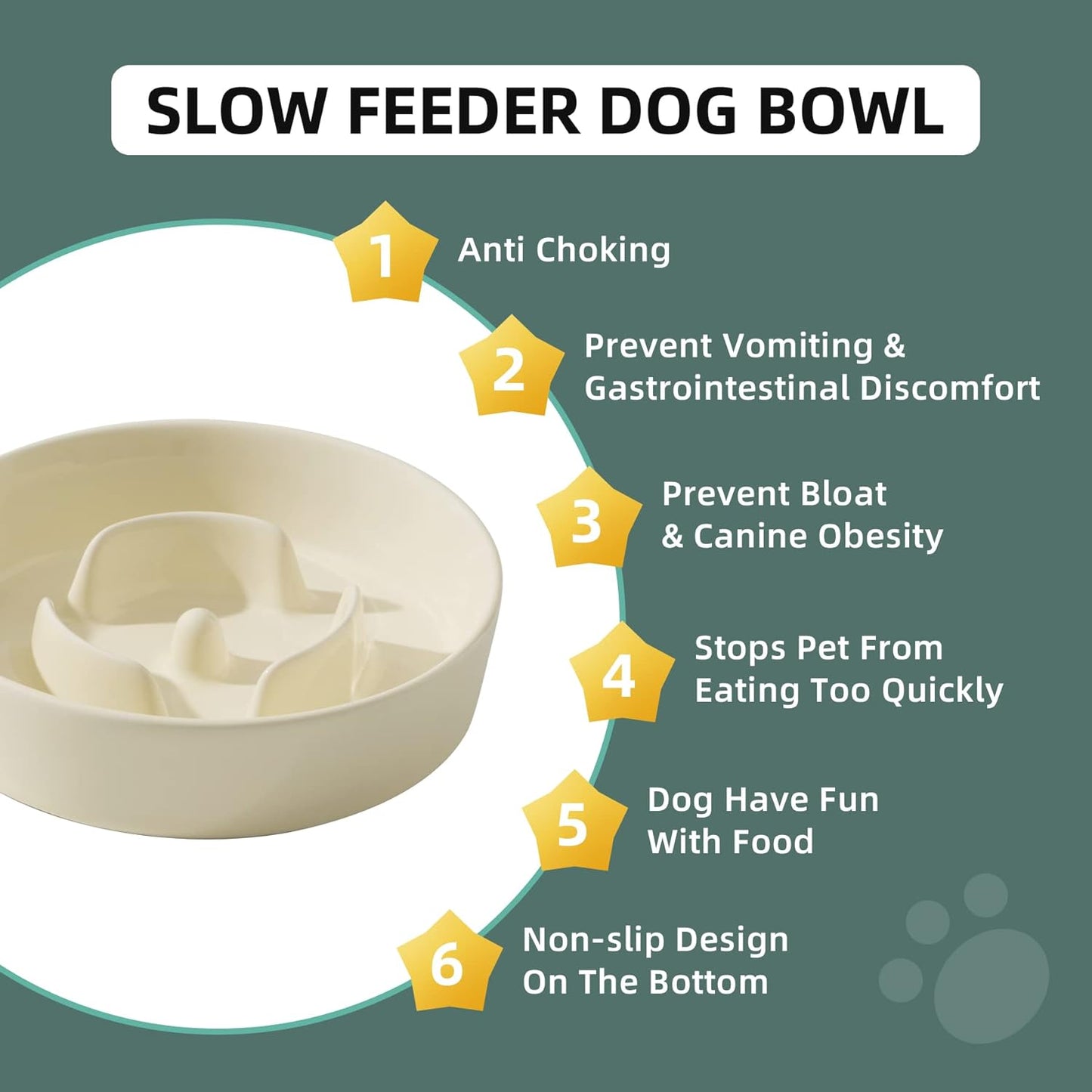 6.1inch Dog Bowl Slow Feeder Ceramic for Small Dog, Pet Slow Feeder, Stop Bloat, Preventing Choking(Single Bowl-Beige) - Pet Explorer