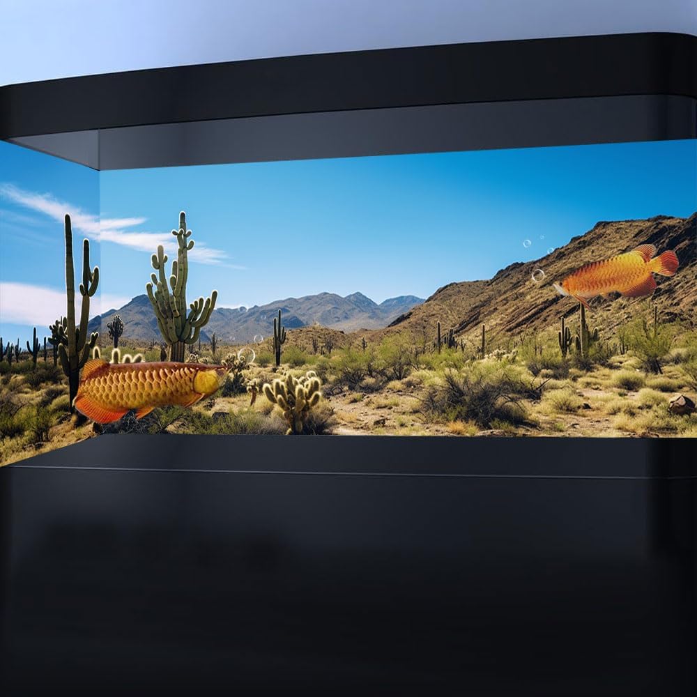 Reptile Habitat Background, Retro Desert Oasis Cactus Terrarium Background 48X24 in Background with 8 EVA Double-Sided Tape - Pet Explorer