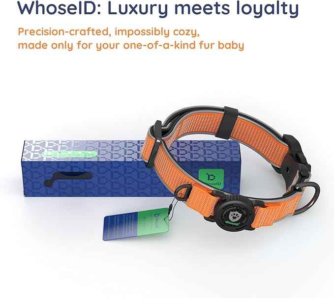 WhoseID Premium AirTag Dog Collar - Waterproof Medium Air Tag Dogs Collar | Magnetic Buckle Heavy Duty Collar | Reflective Dog Collar with AirTag Holder