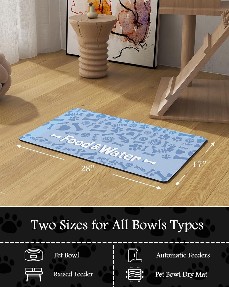 Pet Feeding Mat-Absorbent Dog Mat for Food and Water Bowl-No Stains Quick Dry Water Dispenser Mat-Dog Accessories Pet Supplies-Bowl for Messy Drinkers(Bone,17"x28" - Pet Explorer