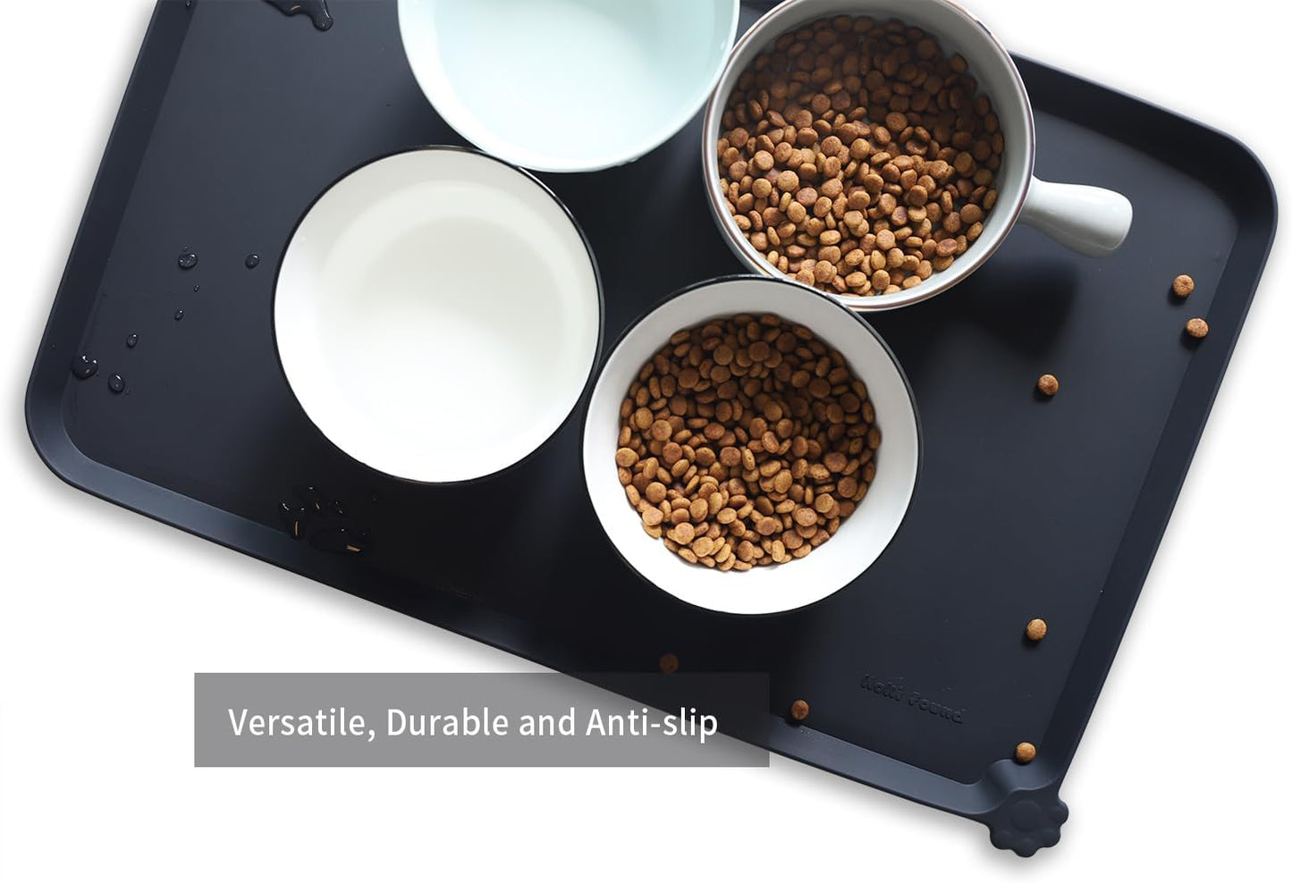 Hoki Found L Silicone Non Slip Pet Dog Cat Bowl Mats - Placemat, Waterproof Food Mats for Carpet - Black - Pet Explorer