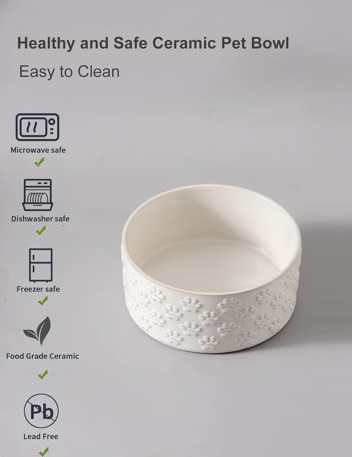 UBEE Ceramic Dog Bowl Set of 2, 5.1 inch Dog Dish Food Bowl with Paw Pattern, Pet Food Water Dish Feeding for Small Dogs and Large Cat, White - Pet Explorer