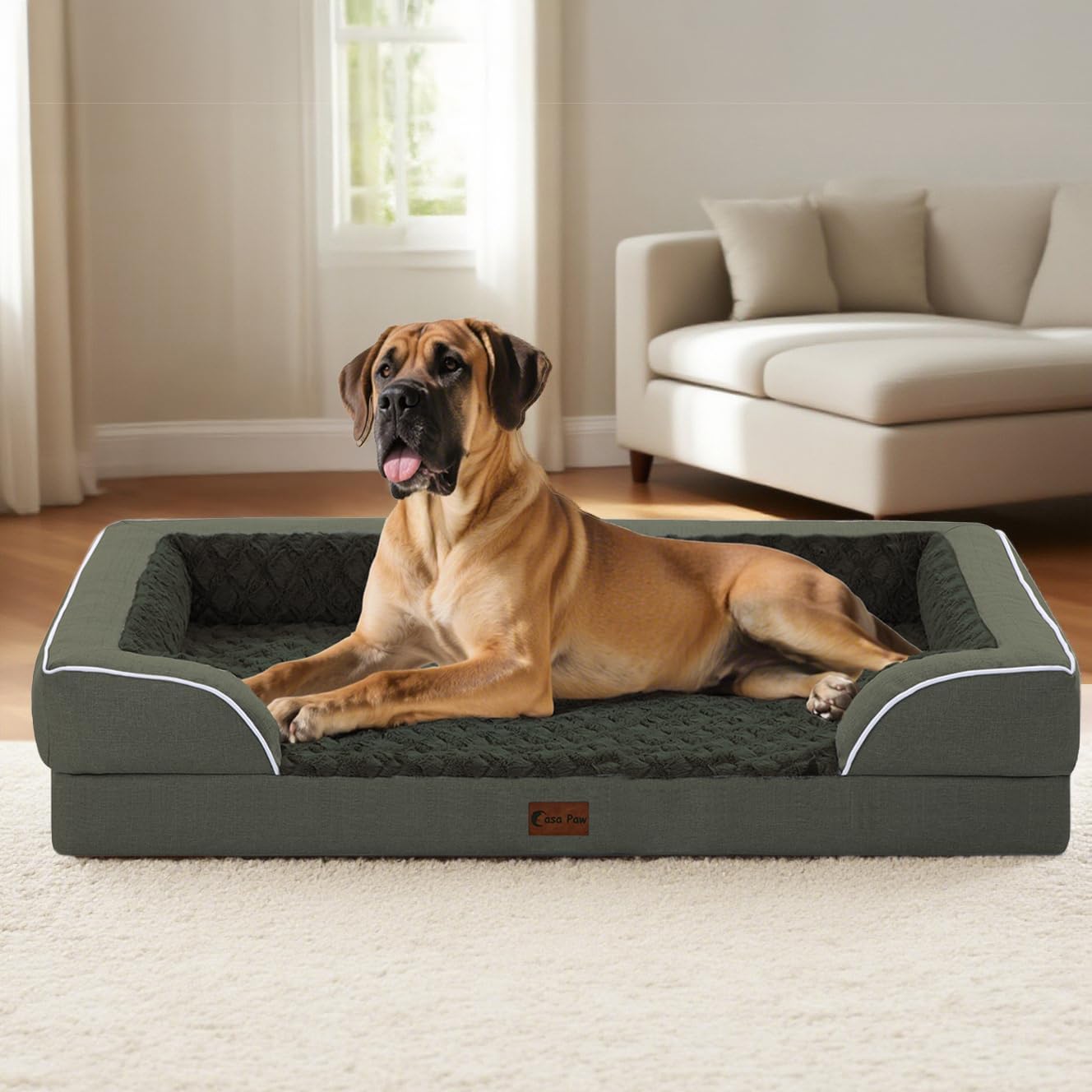 Orthopedic Dog Beds for Large Dogs, Waterproof Memory Foam Dogs Bed with Sides, Non-Slip Bottom and Egg-Crate Foam Big Dog Sofa with Removable Washable Cover(Large,Dark Green) - Pet Explorer