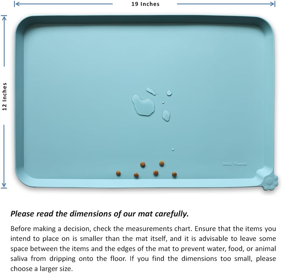 Hoki Found Silicone Non Slip Pet Food Mats - Dog Cat Bowl Placemats - Waterproof for Carpet - Light Turquoise - Pet Explorer