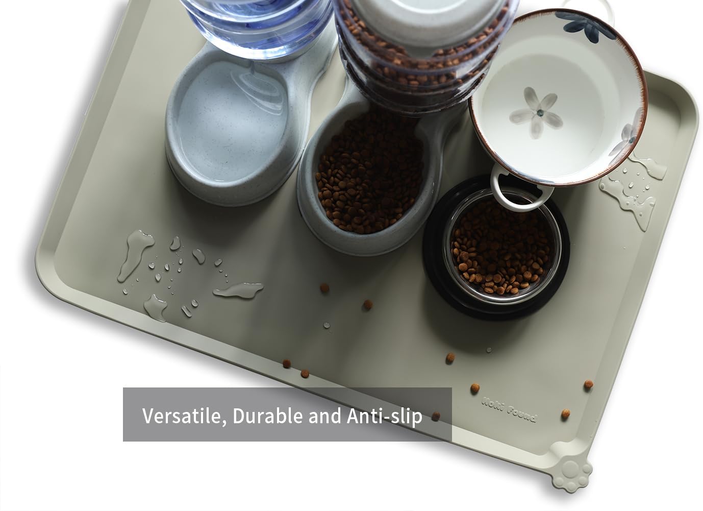 Hoki Found X-Large Silicone Pet Feeding Mats - Non Slip, Waterproof Dog & Cat Food Mats - Placemats for Carpet - Cream Green - Pet Explorer