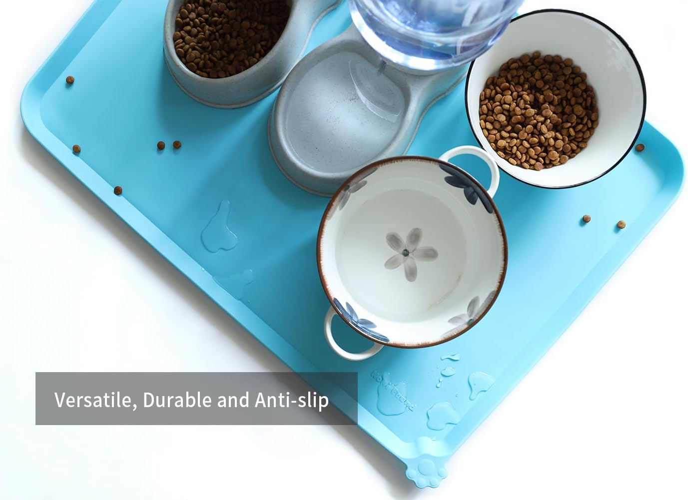 Hoki Found X-Large Silicone Pet Food Mats Tray - Non Slip Pet Dog Cat Bowl Mats Placemat - Dog Pet Cat Feeding Mat - Waterproof Dog Cat Food Mats -Pet Water Mats for Carpet - Arctic - Pet Explorer