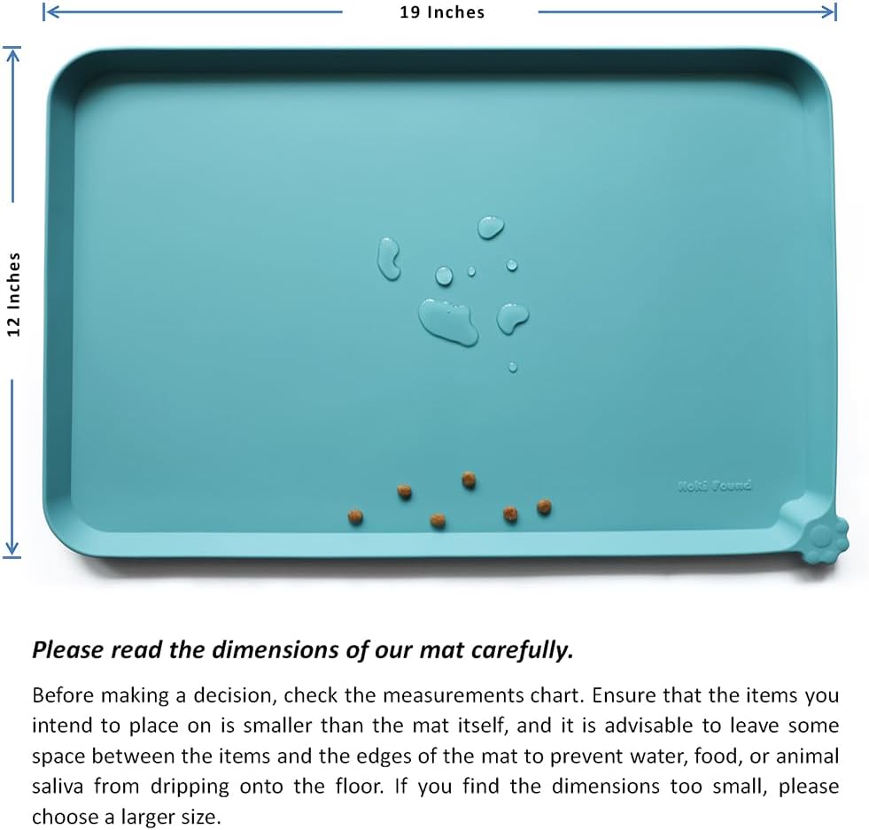 Hoki Found Silicone Pet Food Mats Tray - Non Slip Cat & Dog Bowl Mats - Waterproof & Pet-Friendly for Carpet - Glacier - Pet Explorer