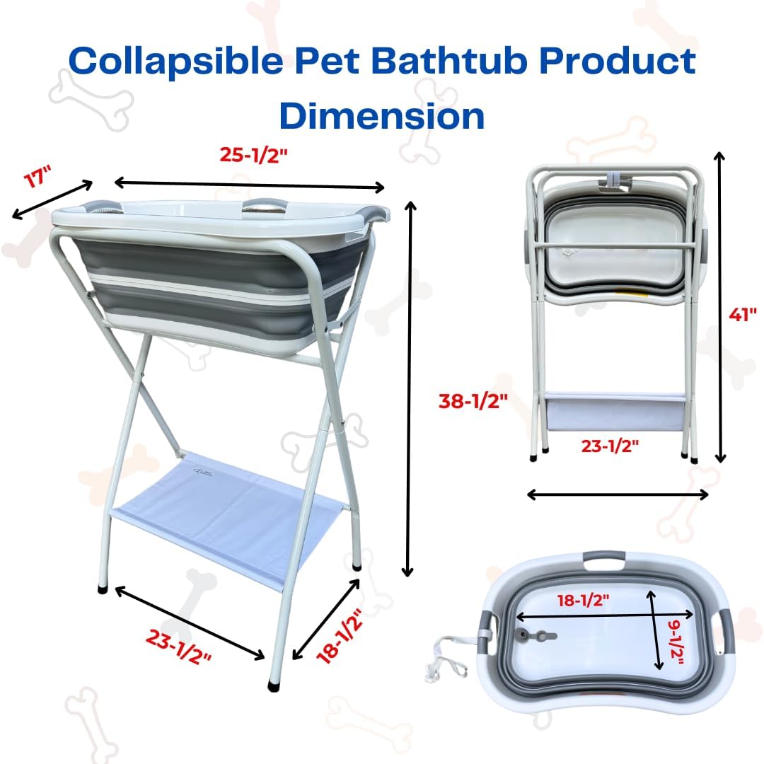 Collapsible Elevated Pet Bathtub, Foldable Washing Station for Small to Medium Dogs and Cats, Portable Pet Shower and Grooming Stand for Indoor and Outdoor Use - Pet Explorer