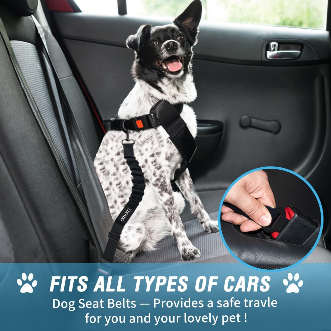 COOYOO Dog Seat Belt, Durability Retractable Dog Car Harness Adjustable Dog Seat Belt for Vehicle Nylon Pet Safety Seat Belts Heavy Duty & Elastic - Pet Explorer