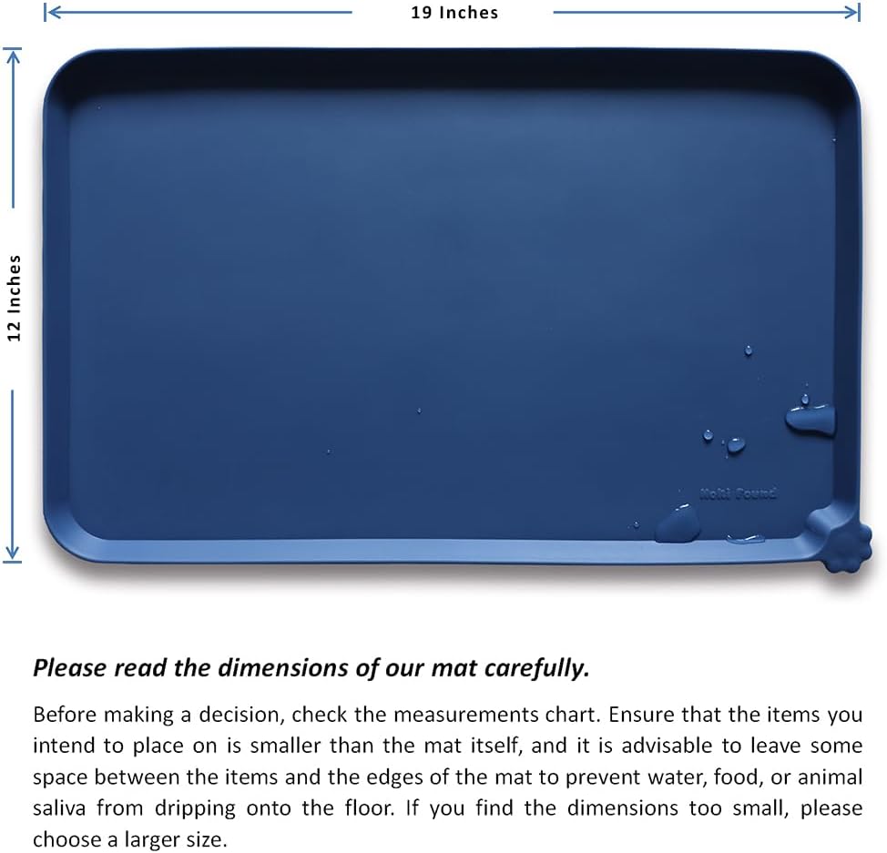 Hoki Found Silicone Pet Food Mats - Non Slip Dog Cat Bowl Placemats - Waterproof Dog Cat Food Mats - Suitable for Carpet - Indigo Ink - Pet Explorer