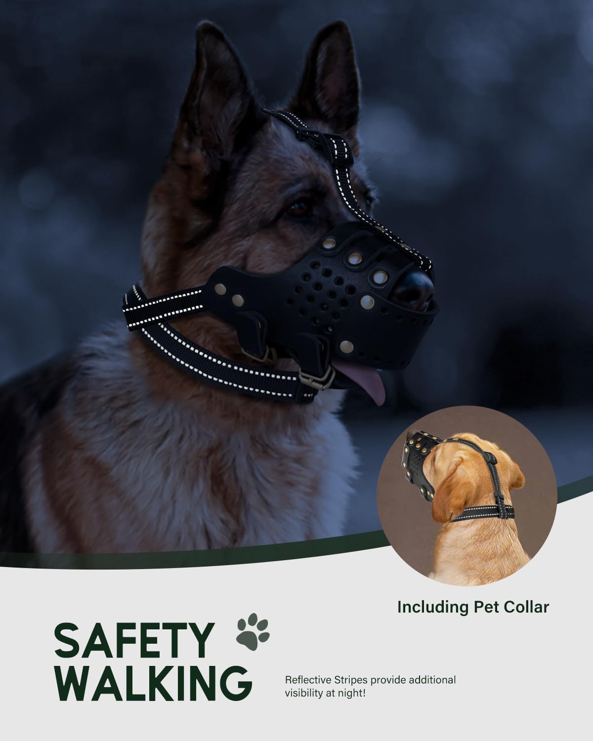 Dog Muzzle, Leather Basket Soft Muzzles Medium Large Breeds, Pitbull Dog Muzzle Amstaff Staffordshire Terrier, German Shepherd Dalmatian Doberman Adjustable (M) - Pet Explorer
