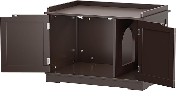 ZENY Cat Litter Box Enclosure Furniture Hidden, Wooden Cabinet with Divider, Modern Cat Washroom Storage Bench,Fit Most of Litter Box, Brown