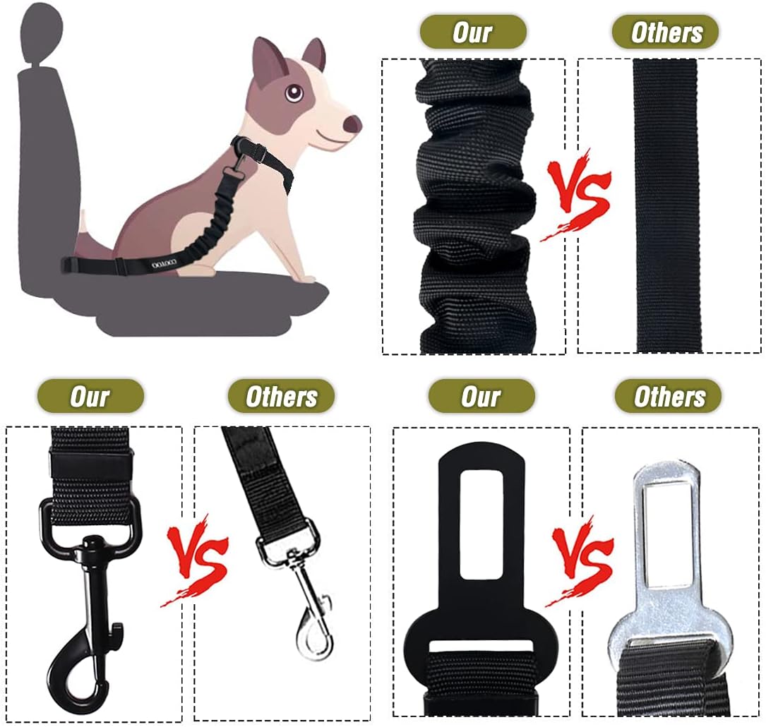 COOYOO Dog Seat Belt,Retractable Dog Car Harness Seat Belt for Car Adjustable Nylon Pet Safety Seat Belts Heavy Duty & Elastic Bungee Buffer - Pet Explorer