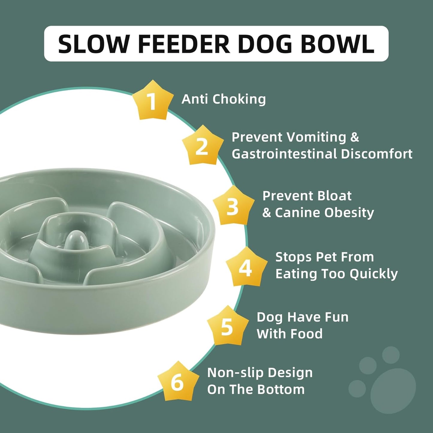 8.2inch Ceramic Slow Feeder Dog Bowl for Medium and Large Breed, Puzzle Dog Food Dish, Anti-Gulping, Pet Slow Feeder, Stop Bloat, Preventing Choking (Single Bowl-Light Green) - Pet Explorer