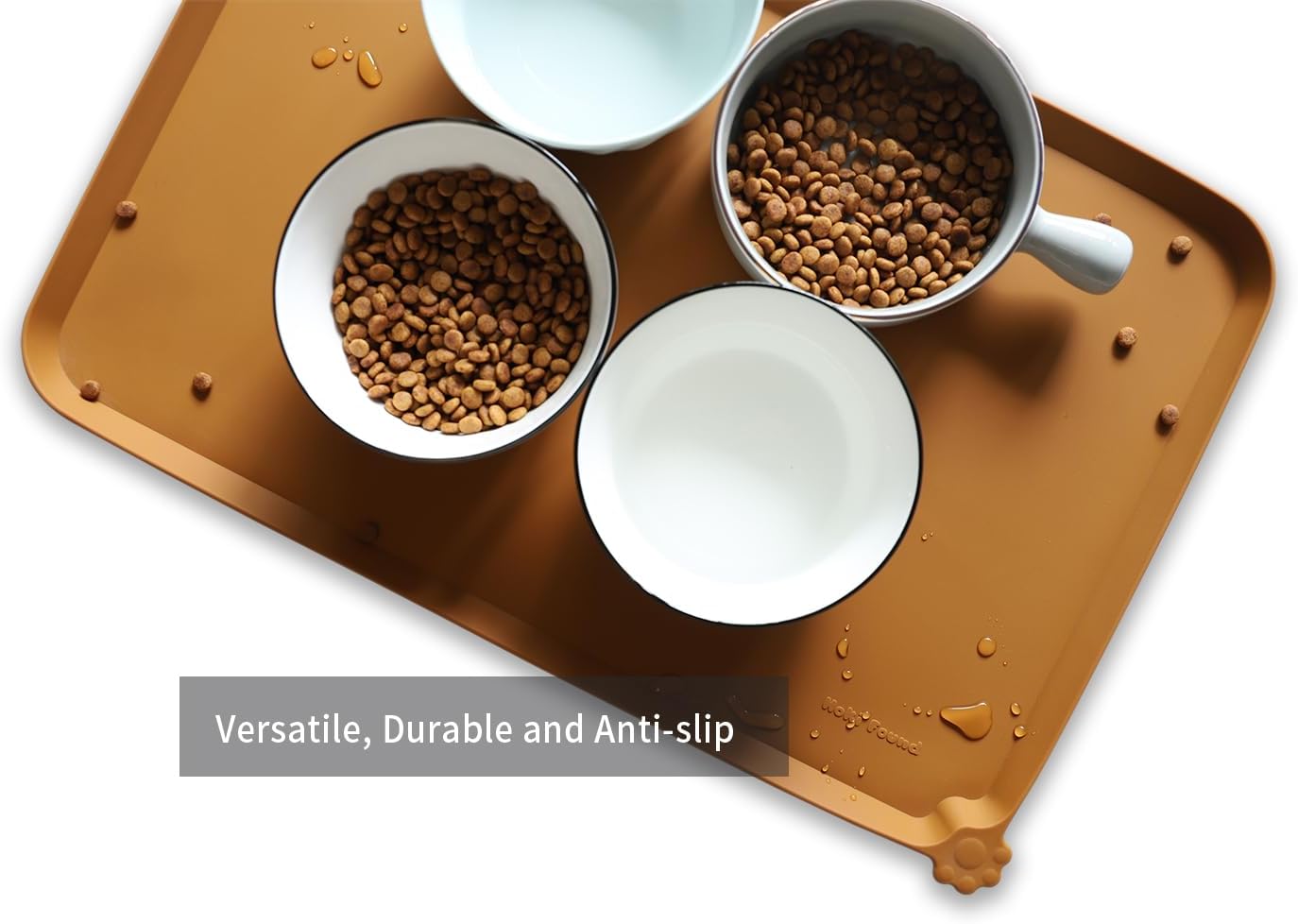 Hoki Found L Silicone Pet Food Mats Tray - Non Slip Pet Dog Cat Bowl Mats Placemat - Dog Pet Cat Feeding Mat - Waterproof Dog Cat Food Mats -Pet Water Mats for Carpet -Butterscotch - Pet Explorer