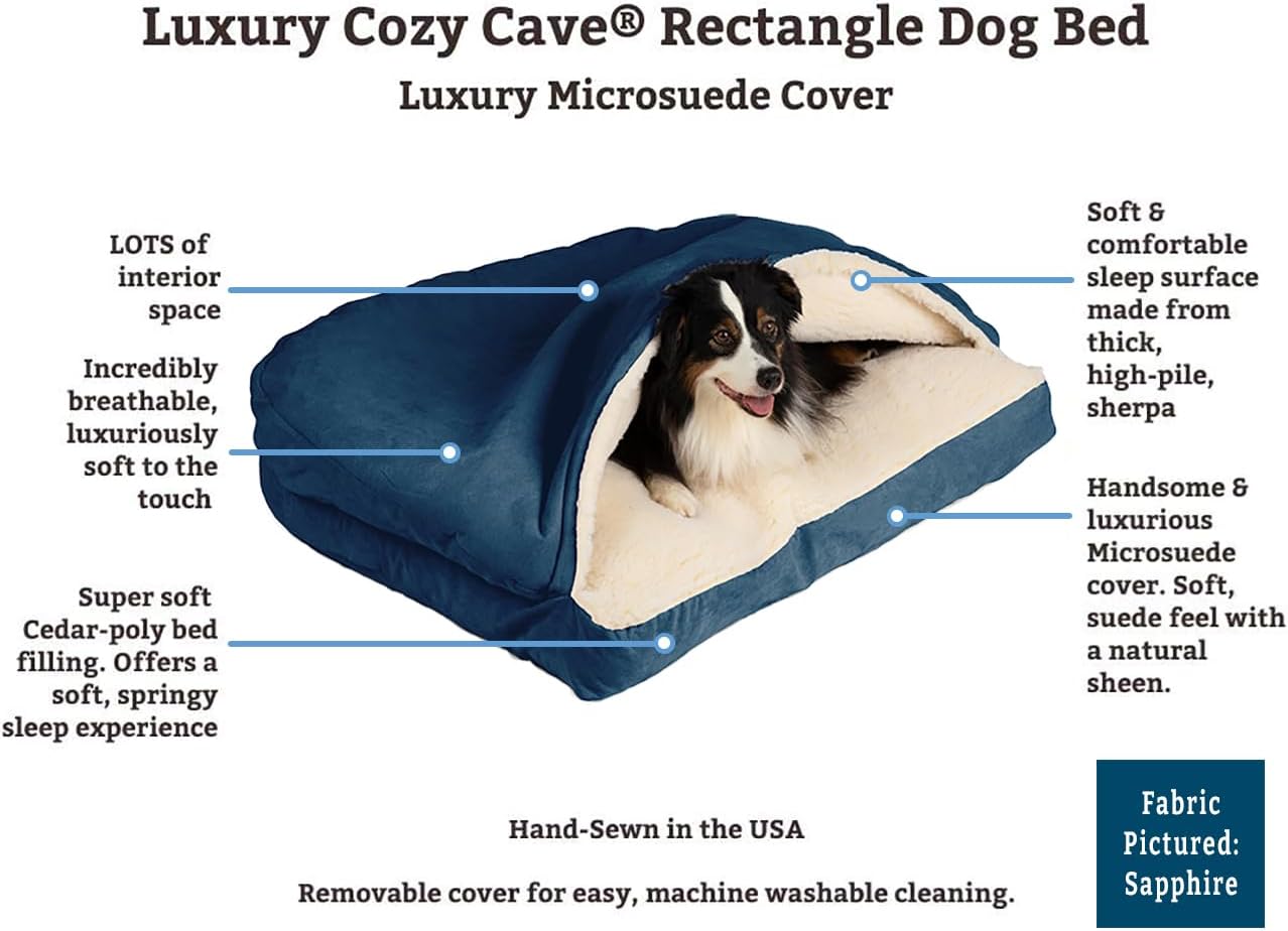 Snoozer Pet Products Luxury Rectangle Cozy Cave Dog Bed with Microsuede, Small, Sapphire - Pet Explorer