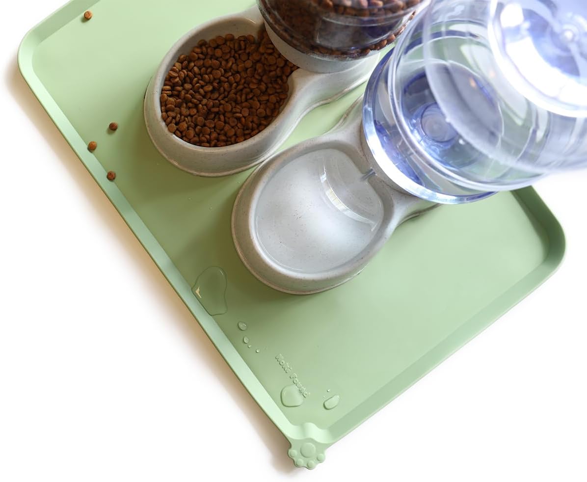 Hoki Found Large Silicone Pet Food Mats Tray - Non Slip Dog Cat Bowl Mats Placemat - Pet Feeding Mat - Waterproof Dog Cat Food Mats -Pet Water Mats for Floors - Jade - Pet Explorer