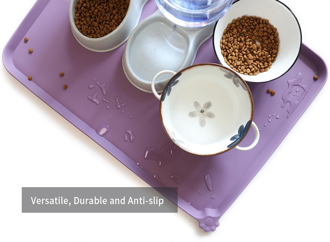 Hoki Found X-Large Silicone Pet Food Mats - Non-Slip Pet Dog Cat Bowl Placemats - Waterproof Food & Water Mats for Carpet - Amethyst - Pet Explorer