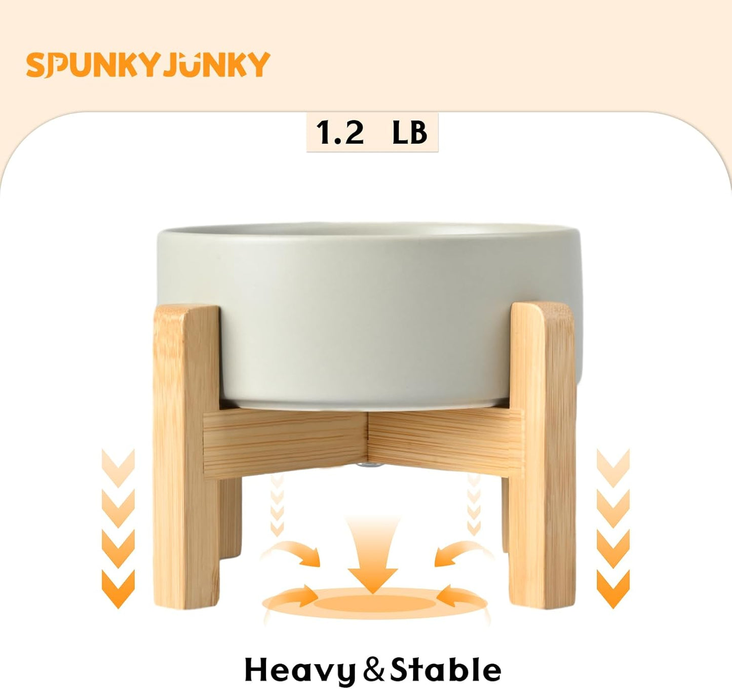 SPUNKYJUNKY Ceramic Elevated Dog Bowls 2 Pack - 5.1inch Raised Dog Bowls with Non-Slip Wooden Stand for Small Dogs Dishwasher Safe(Grey,13.5OZ*2) - Pet Explorer