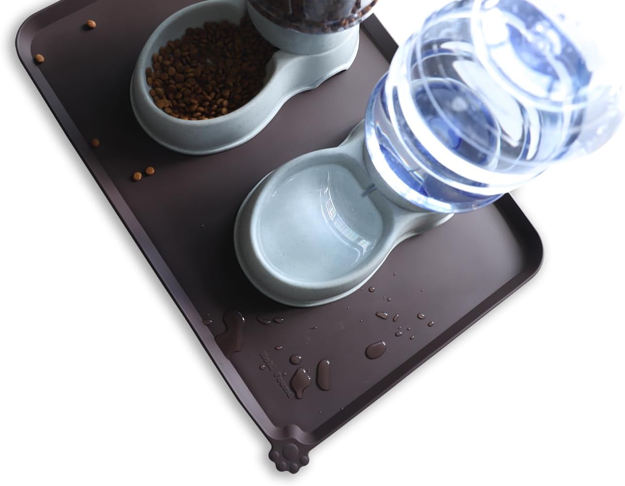 Hoki Found Large Silicone Pet Food Mat - Non Slip, Waterproof Dog Cat Bowl Mat - Dark Oak - Pet Explorer