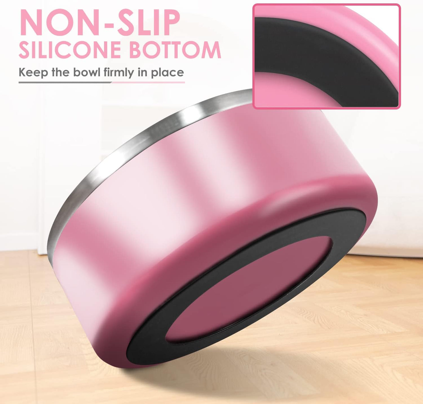 IKITCHEN Dog Bowl for Food and Water, 40 Oz Stainless Steel Pet Feeding Bowl, Durable Non-Skid Double Wall Insulated Heavy Duty with Rubber Bottom for Medium Large Dogs (40 Ounces/5 Cup, Pink) - Pet Explorer