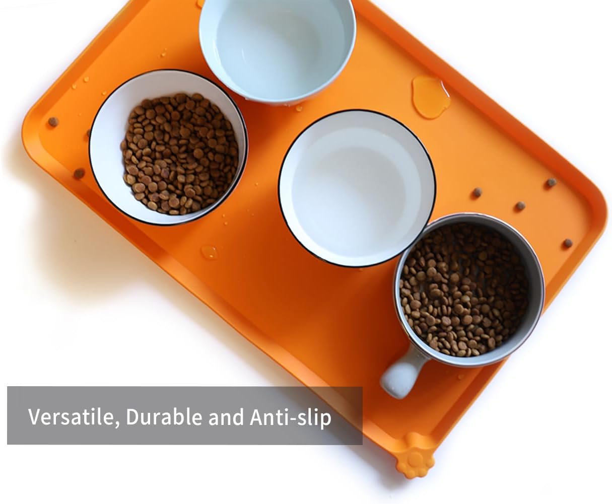 Hoki Found L Silicone Non Slip Pet Dog Cat Bowl Mats - Placemat - Feeding Mat - Waterproof - For Carpet - Orange - Pet Explorer