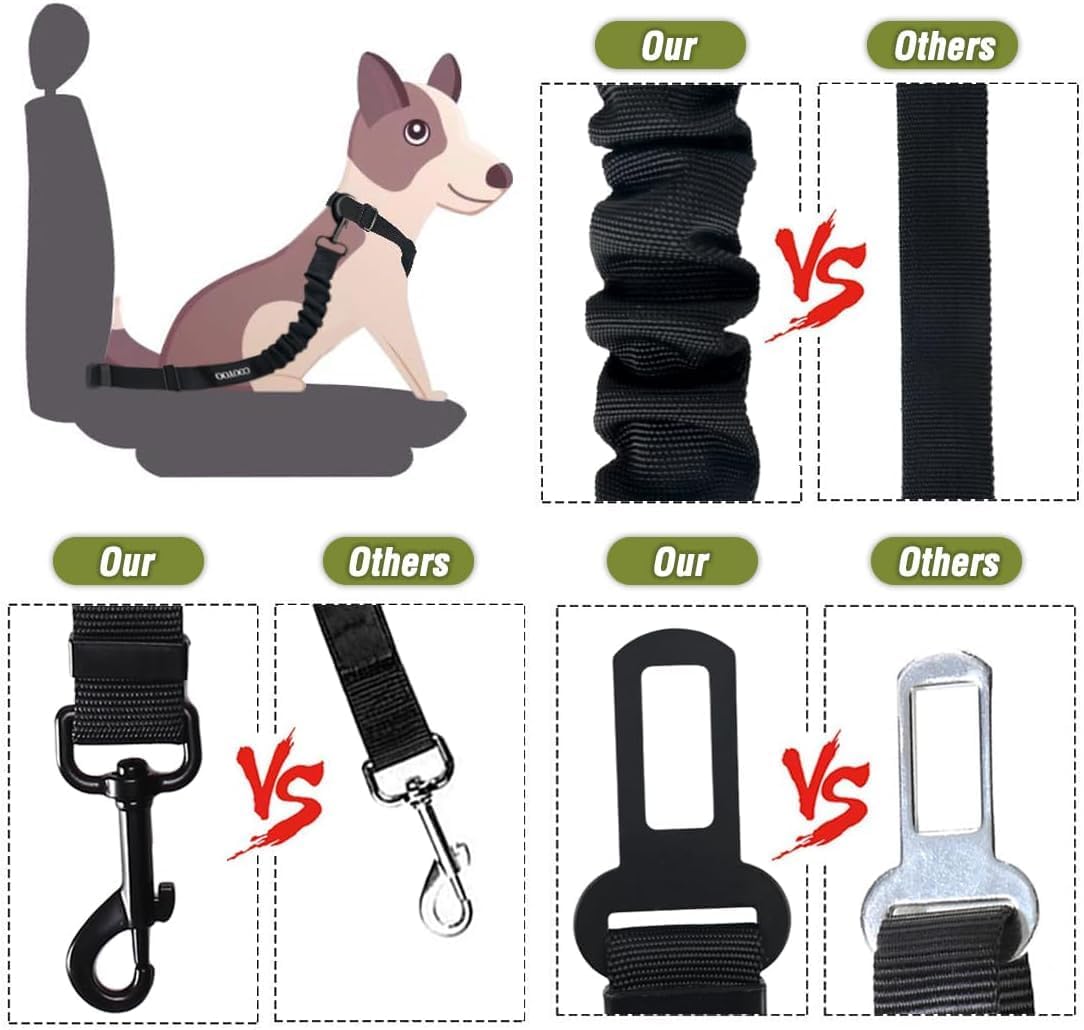 COOYOO Dog Seat Belt,Retractable Dog Car Harness Seat Belt for Car Adjustable Nylon Pet Safety Seat Belts Heavy Duty & Elastic Bungee Buffer - Pet Explorer