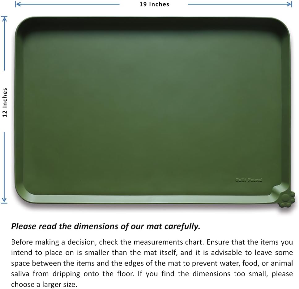 Hoki Found Silicone Pet Food Mat - High-Lips Dog Cat Bowl Placemat - Waterproof, Dark Olive - Pet Explorer