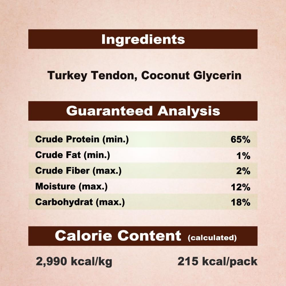 AFreschi Turkey Tendons for Dogs, USA-Sourced, Healthy Dog Treats, Rawhide-Free Puppy Chews, Long Lasting, All Natural, Hypoallergenic Dog Treats for Large Breeds, 1 Count Pack Bone (L)