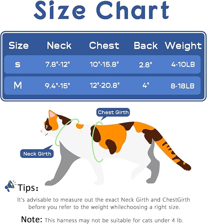Halypet Cat Harness and Leash Set, Escape Proof 3-in-1 Adjustable Harness for Cats & Kitten, Soft Lightweight, Easy On & Control for Walking, Travel & Outdoor Use, Navy Floral, Medium
