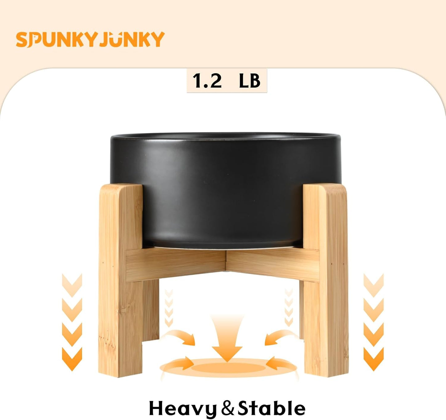 SPUNKYJUNKY Ceramic Elevated Dog Bowls 2 Pack - 5.1inch Raised Dog Bowls with Non-Slip Wooden Stand for Small Dogs Dishwasher Safe(Black,13.5OZ*2) - Pet Explorer