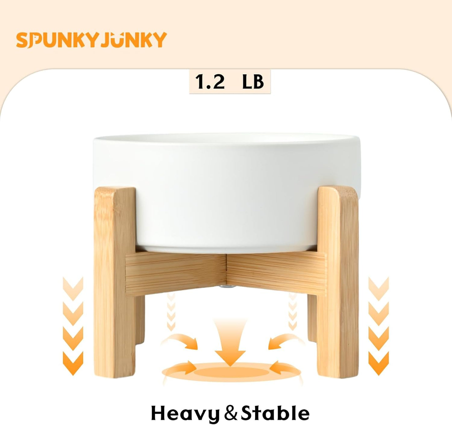 SPUNKYJUNKY Ceramic Elevated Dog Bowls 2 Pack - 5.1inch Raised Dog Bowls with Non-Slip Wooden Stand for Small Dogs Dishwasher Safe(White,13.5OZ*2) - Pet Explorer