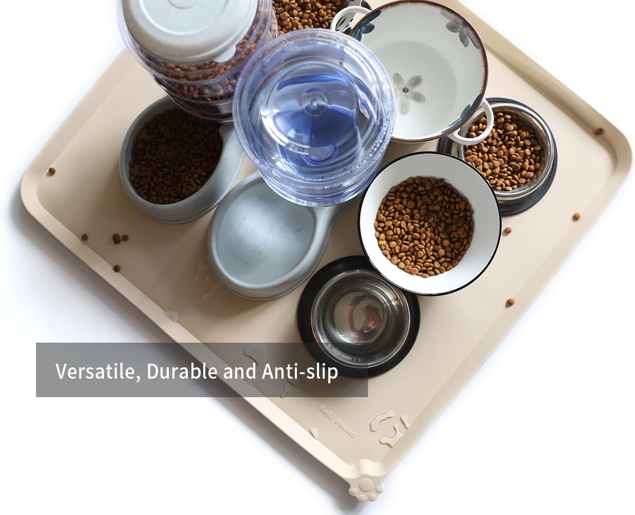 Hoki Found XX-Large Silicone Pet Food Mats - Non Slip Cat Dog Bowl Placemats - Waterproof Feeding Mats - Suitable for Carpet - Papayawhip - Pet Explorer