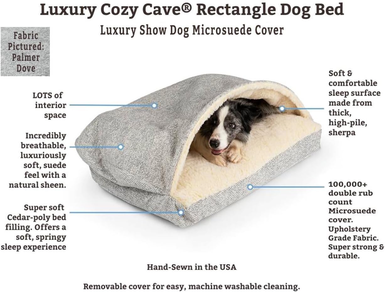 Snoozer Pet Products Luxury Rectangle Cozy Cave Dog Bed with Microsuede, Showdog Collection, Medium, Merlin Linen - Pet Explorer