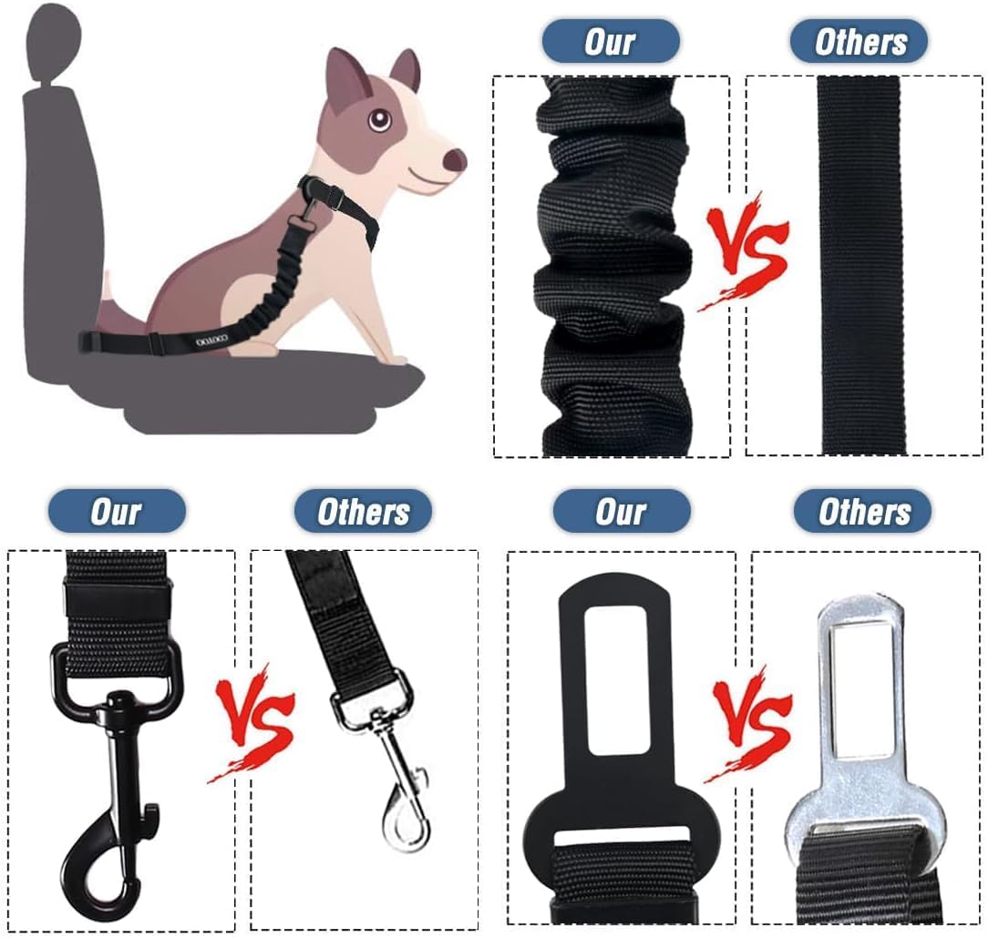 COOYOO Dog Seat Belt,Retractable Dog Car Harness Seat Belt for Car Adjustable Nylon Pet Safety Seat Belts Heavy Duty & Elastic Bungee Buffer - Pet Explorer