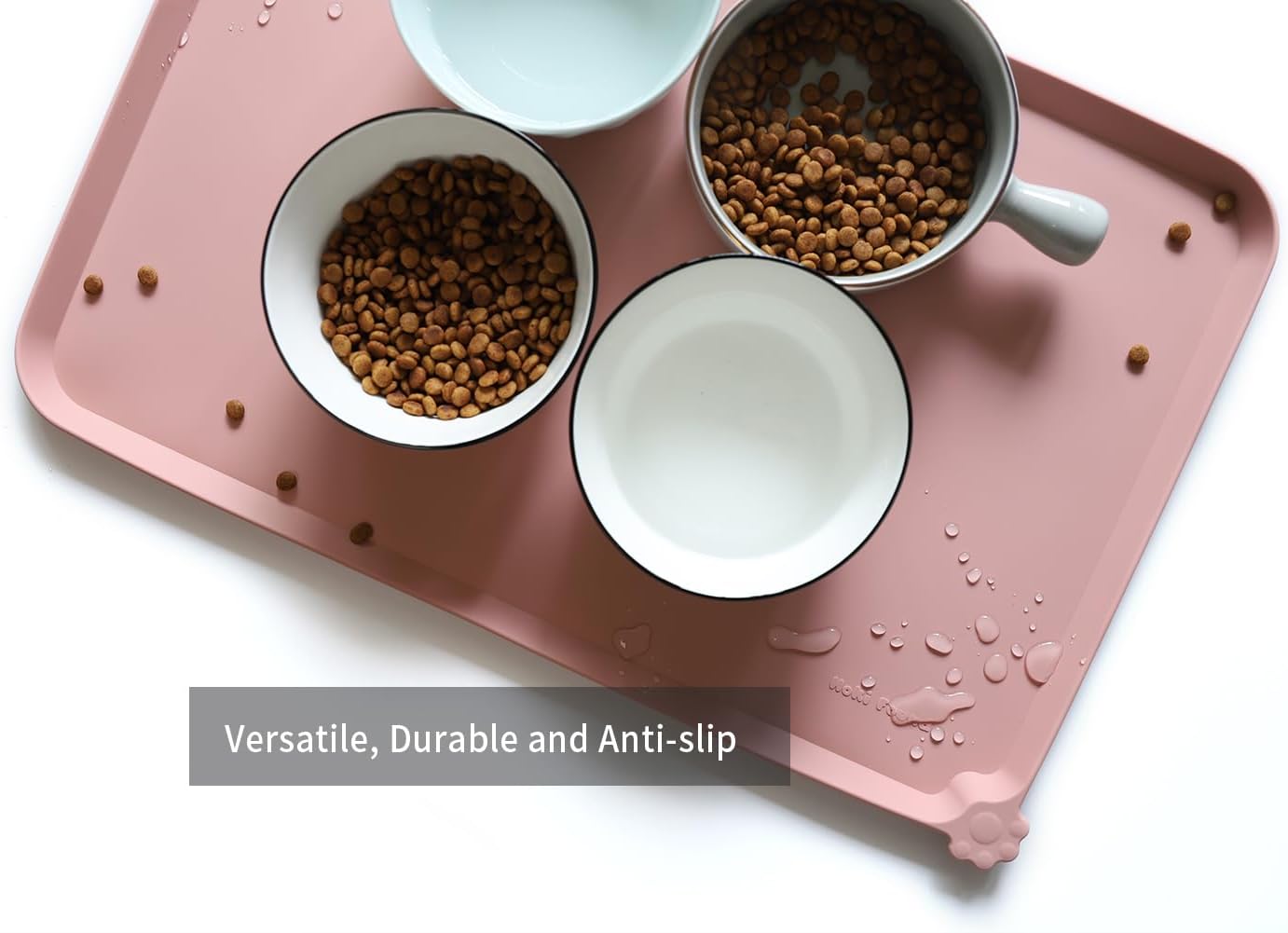 Hoki Found L Silicone Non Slip Pet Food Mats - Placemat for Dog Cat - Waterproof Dog Cat Food Mats - Carpet Friendly - Neutral Pink - Pet Explorer